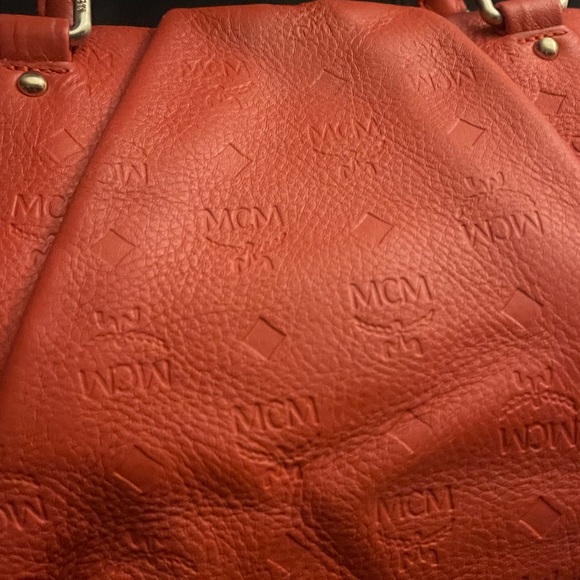 MCM Orange Monogram Embossed Leather Medium Handbag NO crossbody strap AUTH - Picture 14 of 16